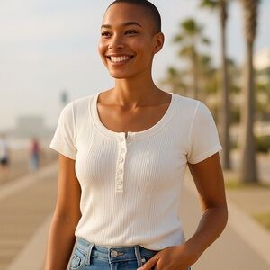 Urban Romantics Ribbed Henley Knit Ivory Cream Top –‎ Size S/M